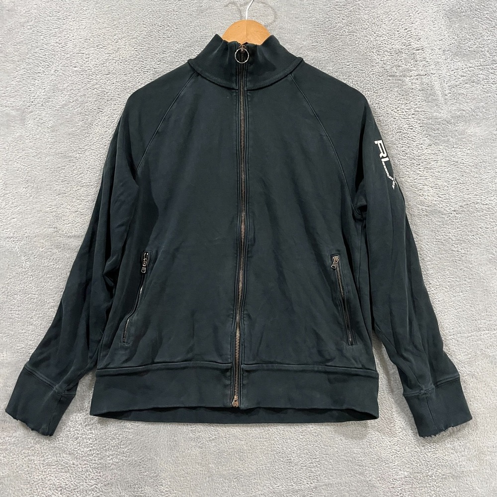 Ralph Lauren Track Jacket Womens M Black Cotton Raglan Sleeve Athletic Full Zip
